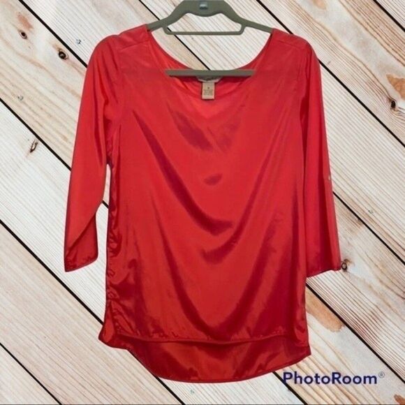 Fun & Flirt Orange 3/4 Sleeve Spring Blouse S - Picture 1 of 4